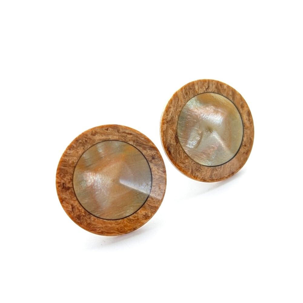 Vintage Mother of Pearl Inlay Natural Button Style Pierced Stud Post Earrings